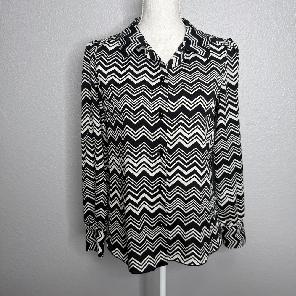 Missoni For Target Women's Black & White Chevron Long Sleeve Blouse -cp‎